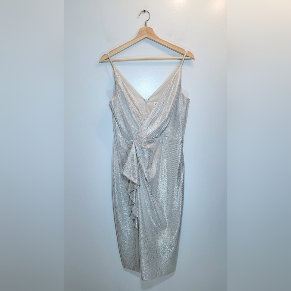 Eliza J Stretch Spaghetti Strap V-Neck Ruffle Sleeveless Dress - Picture 3 of 3